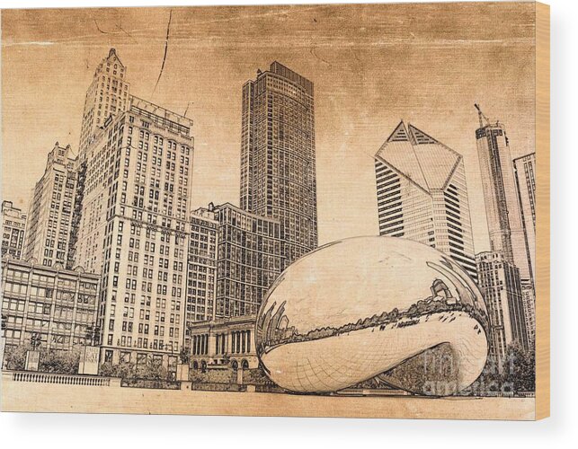 Chicago Bean Wood Print featuring the digital art Millennium Park Chicago by Dejan Jovanovic