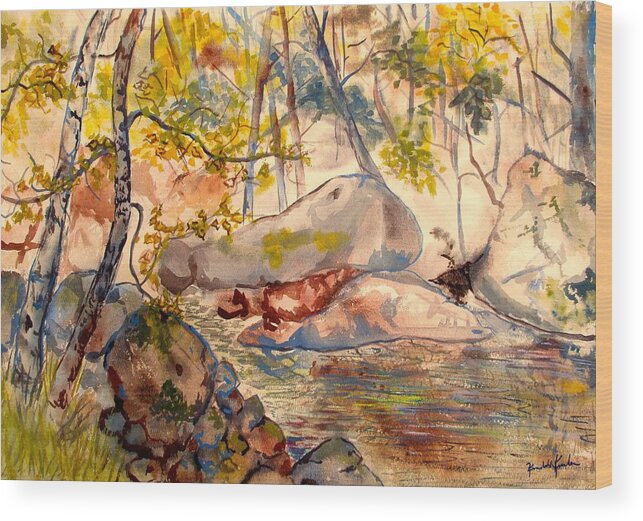 Creek Wood Print featuring the painting Misty Cascades Day by Kendall Kessler