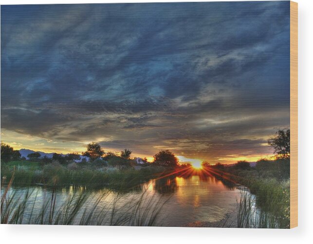 Pond Wood Print featuring the photograph Monsoon Sunset by Tam Ryan