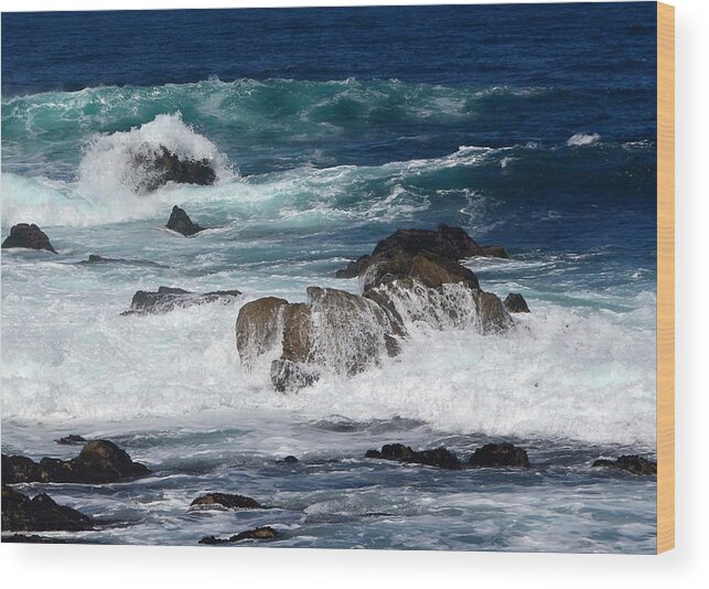 Waves Wood Print featuring the photograph Monterey-6 by Dean Ferreira