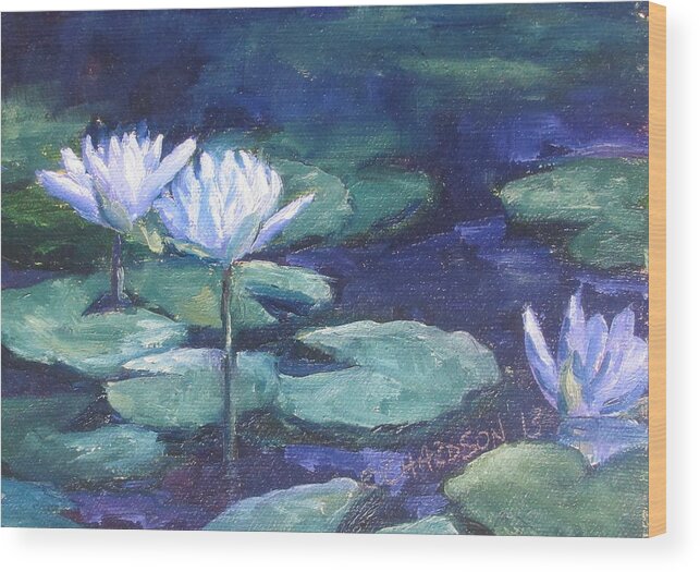 Water Lilies Wood Print featuring the painting Moonlit Lilies by Susan Richardson