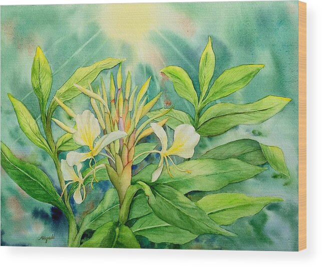 Flower Wood Print featuring the painting Morning Ginger by Kelly Miyuki Kimura