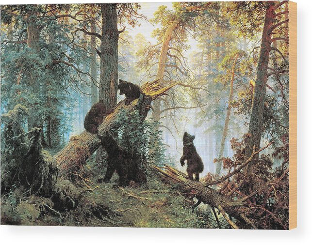 Morning In A Pine Forest Wood Print featuring the digital art Morning In A Pine Forest by Ivan Shishkin