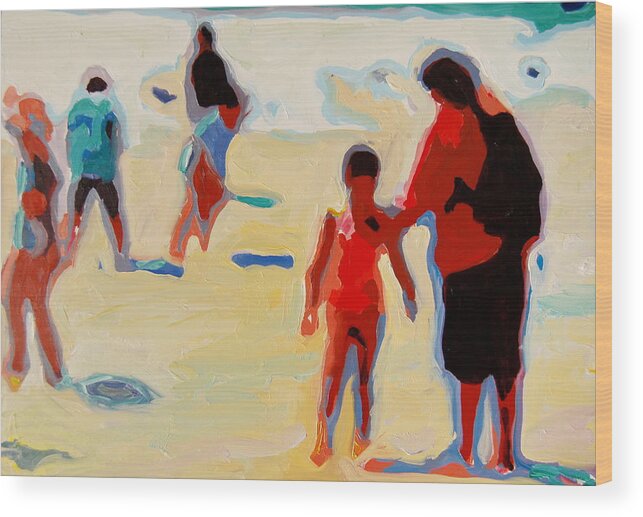 Mother And Child On Sunny Beach Wood Print featuring the painting Mother and Child on Sunny Beach by Thomas Bertram POOLE