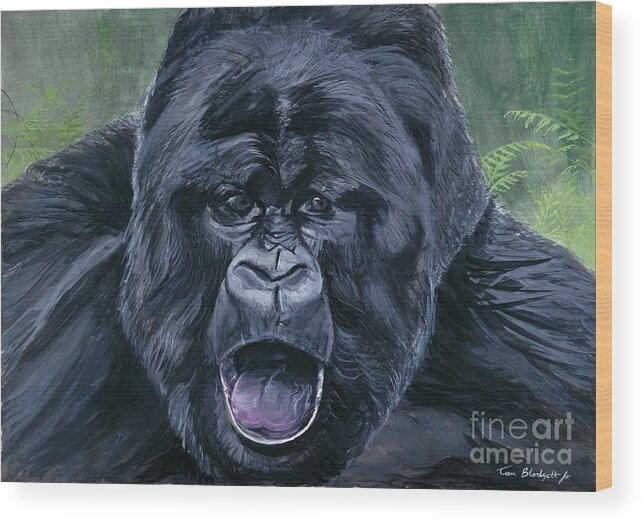 Mountain Gorilla Wood Print featuring the painting Mountain Gorilla by Tom Blodgett Jr
