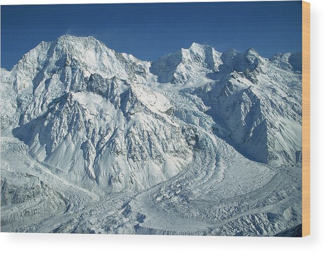 00260053 Wood Print featuring the photograph Mt Cook And Mt Tasman In Aerial View by Colin Monteath