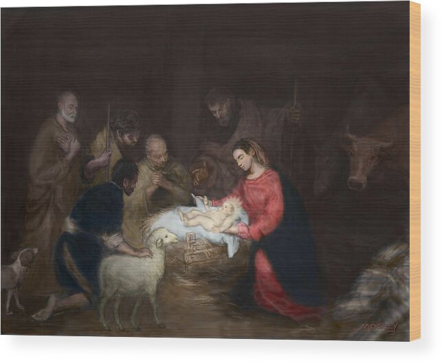 Nativity Wood Print featuring the painting Nativity by Walter Lynn Mosley