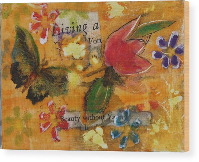 Butterfly Wood Print featuring the mixed media Nature 14 by Dawn Boswell Burke