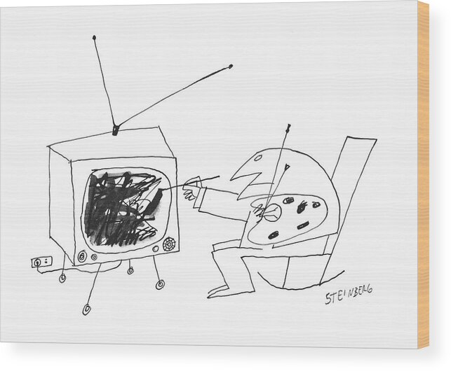 Captionless Wood Print featuring the drawing New Yorker January 30th, 1960 by Saul Steinberg