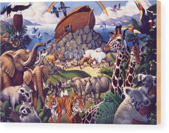 Biblical Wood Print featuring the painting Noah's Ark by Mia Tavonatti