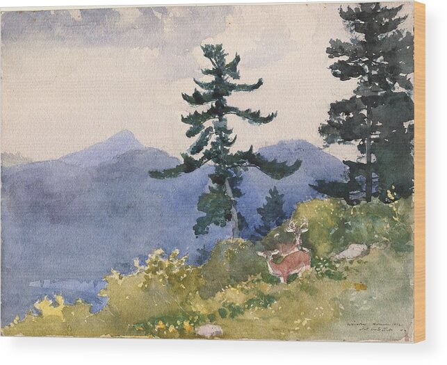 Winslow Homer Wood Print featuring the painting North Woods Club by Celestial Images