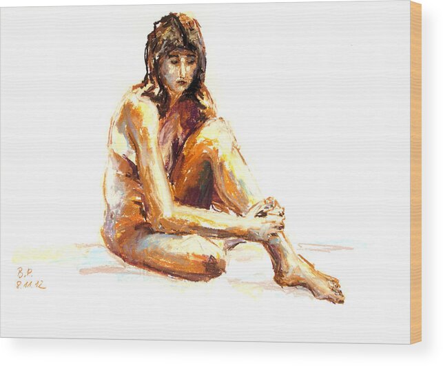 Barbara Pommerenke Wood Print featuring the drawing Nude 08-11-12-3 by Barbara Pommerenke