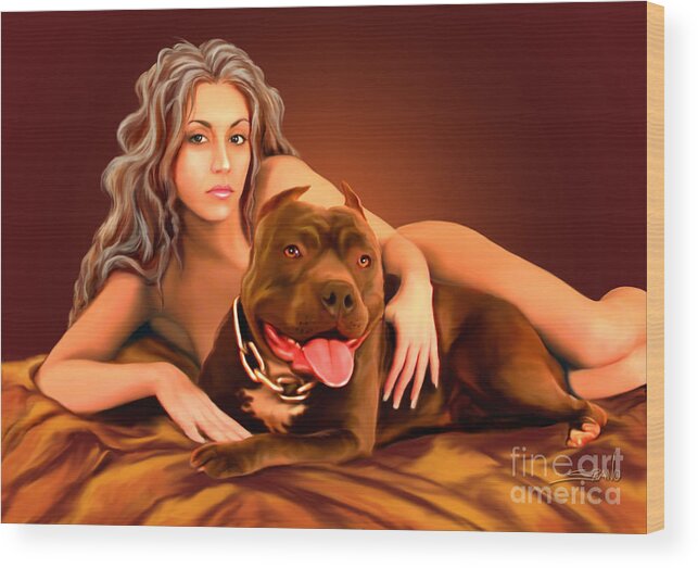Spano Wood Print featuring the painting Nude Girl with Dog by Spano by Michael Spano
