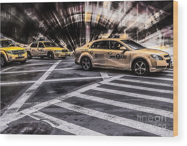 5th Wood Print featuring the photograph NYC Yellow Cab on 5th Street - white by Hannes Cmarits