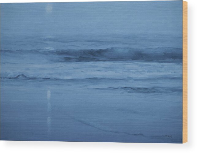Moon Reflecting On Beach Wood Print featuring the painting Ocean Nocturne by Richard Hinger