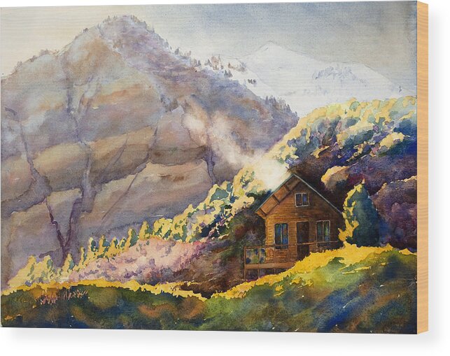 Watercolor Wood Print featuring the painting Off The Grid by Mary Giacomini