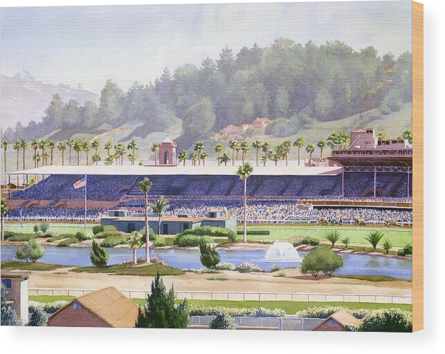 Del Mar Wood Print featuring the painting Old Del Mar Race Track by Mary Helmreich