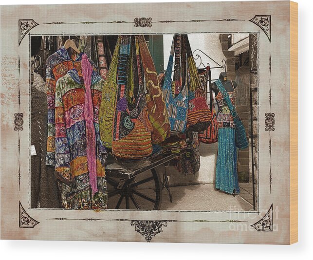 Market Wood Print featuring the photograph Old Town San Diego Marketplace Clothing distressed textured border by Sherry Curry