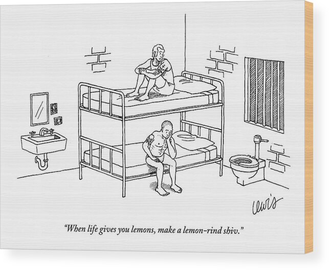 Prisons Wood Print featuring the drawing One Prisoner Sitting On The Top Of A Bunk Bed by Eric Lewis