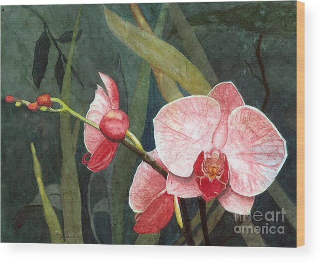 Flowers Wood Print featuring the painting Orchid Trio 2 by Barbara Jewell