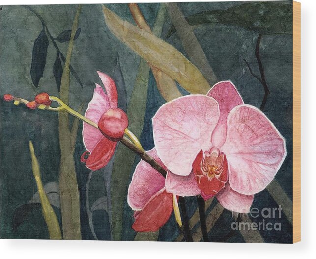 Flowers Wood Print featuring the painting Orchid Trio by Barbara Jewell