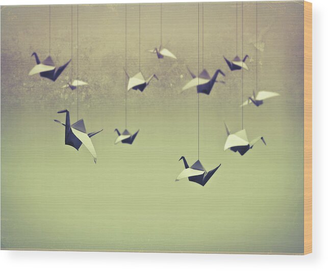 Hanging Wood Print featuring the photograph Origami Birds by Infectedpixel