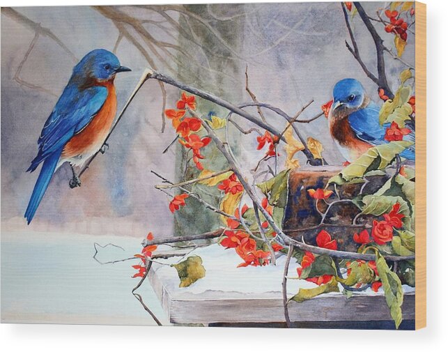 Missouri State Bird Wood Print featuring the painting Out on a Limb by Brenda Beck Fisher