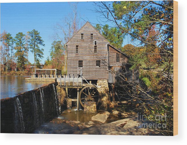 Yates Mill Wood Print featuring the photograph Over the Dam At Yates Mill by Bob Sample