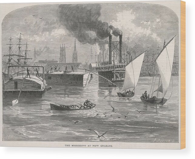 New Wood Print featuring the drawing Paddle-steamers And Small Sailing by Mary Evans Picture Library