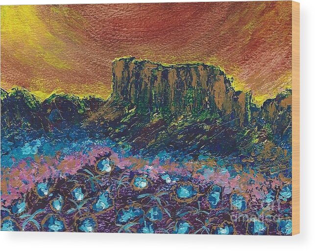 #desert #flowers #southwest #bright #colorful #paintings Wood Print featuring the painting Painted Desert by Allison Constantino