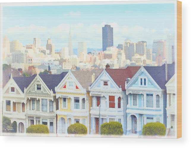 Watercolor Wood Print featuring the painting Painted Ladies Alamo Square San Francisco by Douglas MooreZart