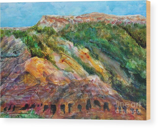 Landscape Wood Print featuring the mixed media Palo Duro Canyon by Genie Morgan