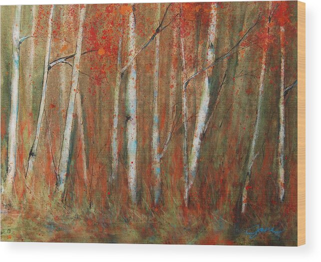 Birch Trees Wood Print featuring the painting Paper Birch by Jani Freimann