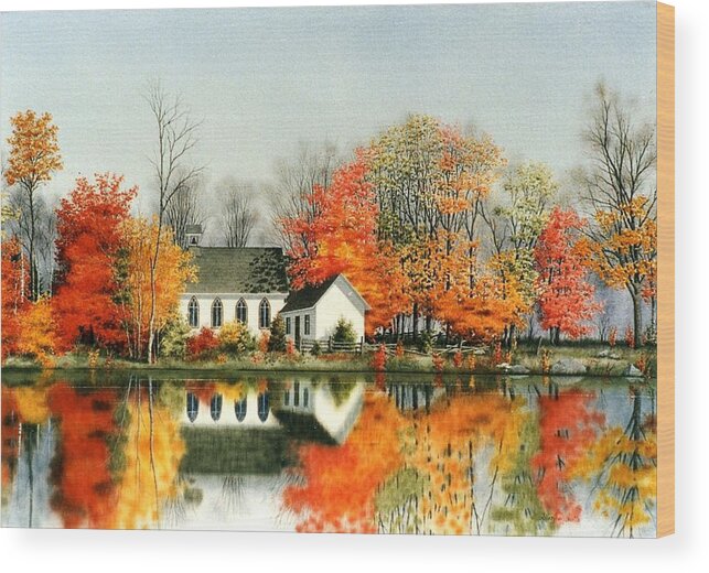 Autumn Wood Print featuring the painting Peaceful Reflections by Conrad Mieschke