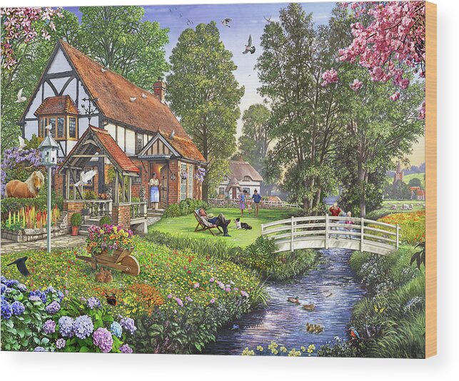 Stream Wood Print featuring the painting Peaceful Sunday English Version by MGL Meiklejohn Graphics Licensing