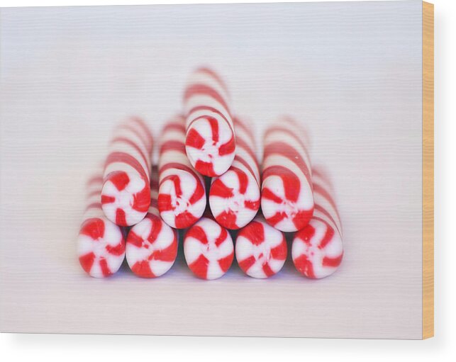 Christmas Card Art Wood Print featuring the photograph Peppermint Twist - Candy Canes by Kim Hojnacki