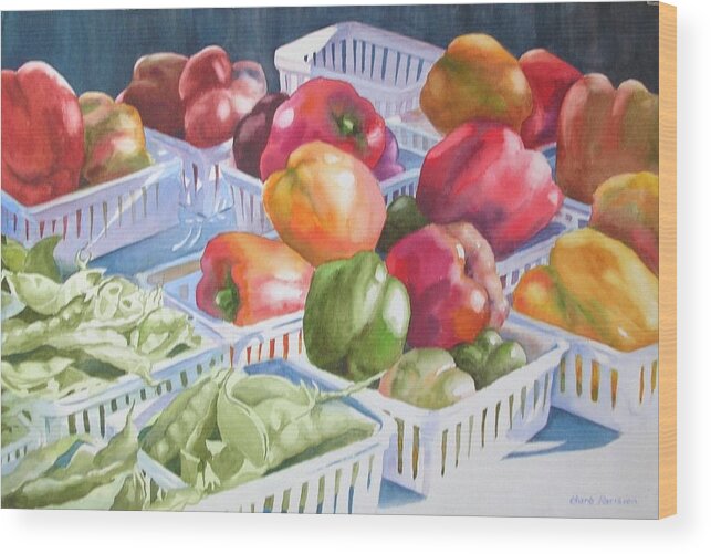  Wood Print featuring the painting Peppers and Peas by Barbara Parisien