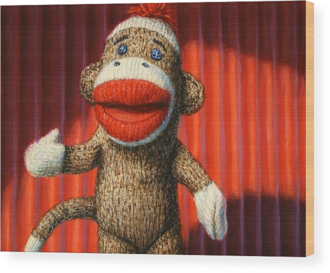 Sock Monkey Wood Print featuring the painting Performing Sock Monkey by James W Johnson
