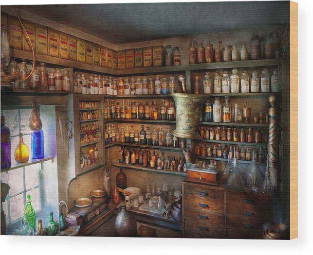 Hdr Wood Print featuring the photograph Pharmacy - Medicinal chemistry by Mike Savad