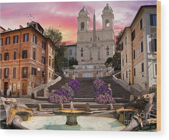 Piazza Di Spagna Wood Print featuring the digital art Piazza Di Spagna by MGL Meiklejohn Graphics Licensing