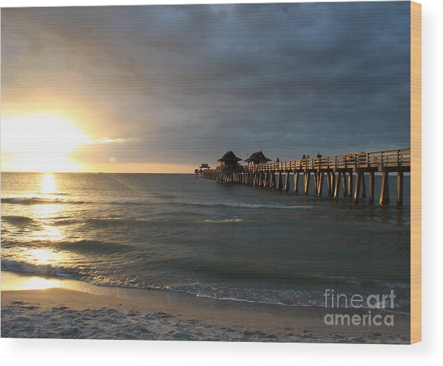 Pier Wood Print featuring the photograph Pier Sunset Naples by Christiane Schulze Art And Photography