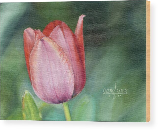 Flower Wood Print featuring the painting Pink Tulip by Joshua Martin