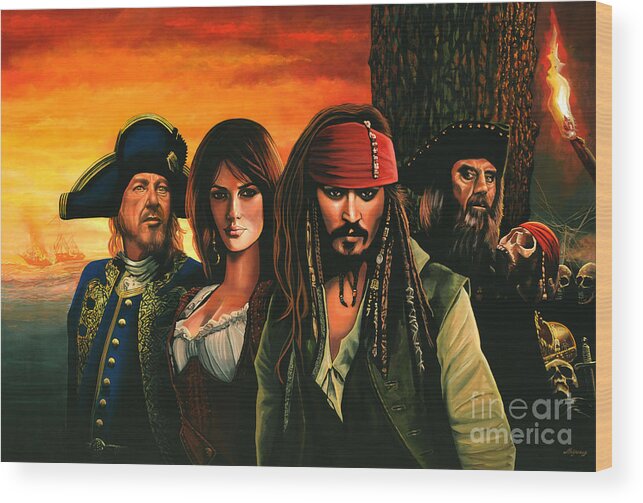 Pirates Of The Caribbean Wood Print featuring the painting Pirates of the Caribbean by Paul Meijering