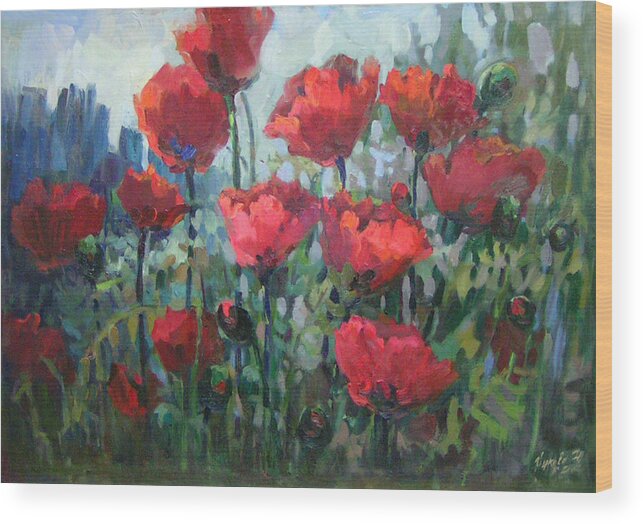 Poppies Wood Print featuring the painting Poppies by Juliya Zhukova