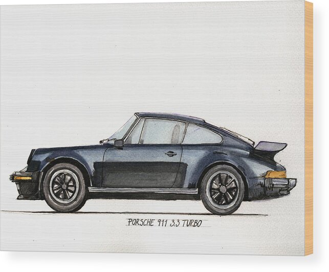 Porsche Wood Print featuring the painting Porsche 911 930 turbo by Juan Bosco