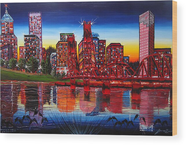 Wood Print featuring the painting Portland City Lights #42 by James Dunbar
