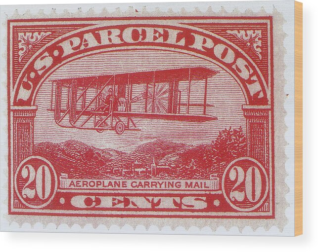 Philately Wood Print featuring the photograph Postal Biplane, U.s. Parcel Post Stamp by Science Source