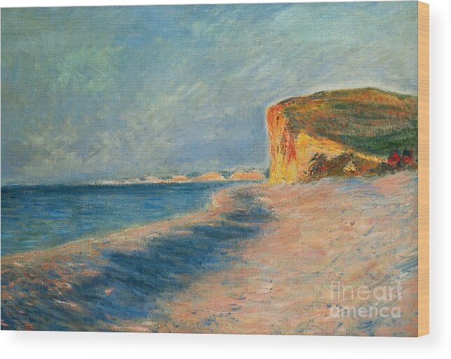 Outdoor; Outdoors; Outside; Painting; Peace; Peaceful; Perspective; Picturesque; Positive Concepts; Pourville; Pourville Pres De Dieppe; Quiet; Receding View; Rock; Sea; Seine Maritime; Shore; Shoreline; Sky; Still; Sun; Sunlight; Sunny; Tide; Time Of Day; Tranquil; Tranquility; Water; Waves Wood Print featuring the painting Pourville Near Dieppe by Claude Monet