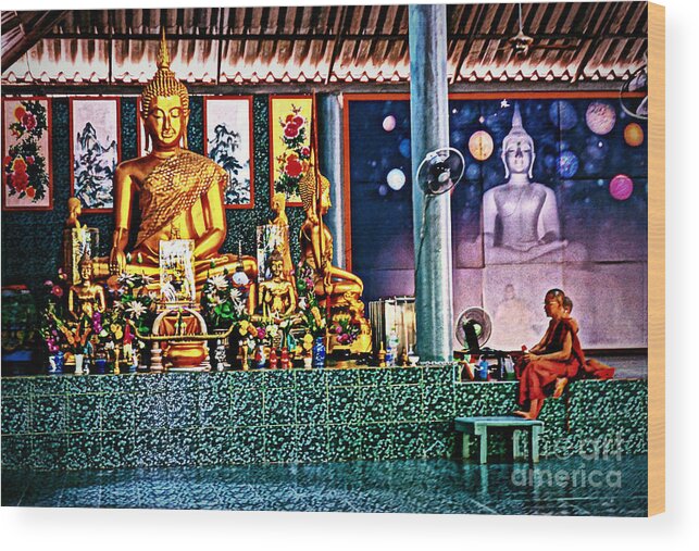 Temple Wood Print featuring the photograph Praying With Buddha by Ian Gledhill