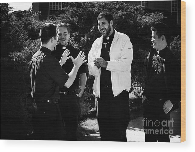 Blackandwhite Wood Print featuring the photograph Priest Camaraderie by Frank J Casella